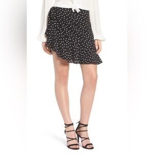 Socialite Polka Dot Ruffle Wrap Mini Skirt, Size S